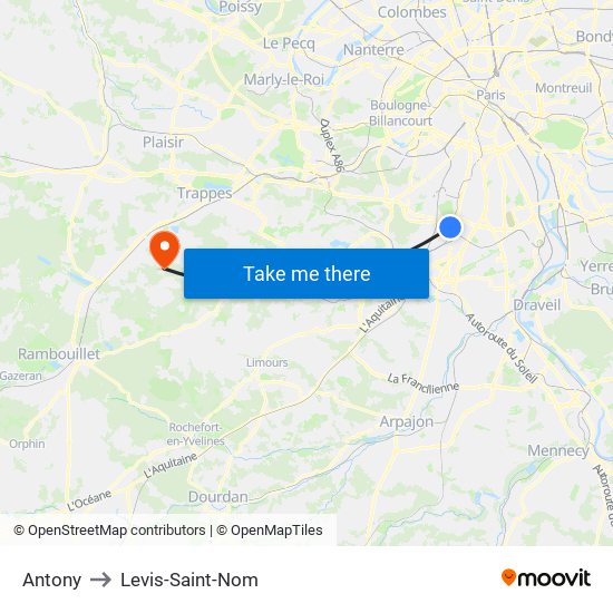 Antony to Levis-Saint-Nom map