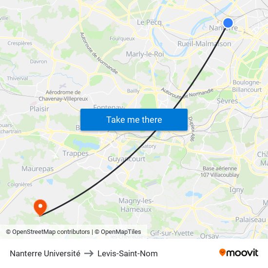 Nanterre Université to Levis-Saint-Nom map