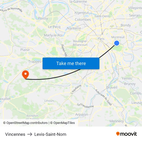 Vincennes to Levis-Saint-Nom map