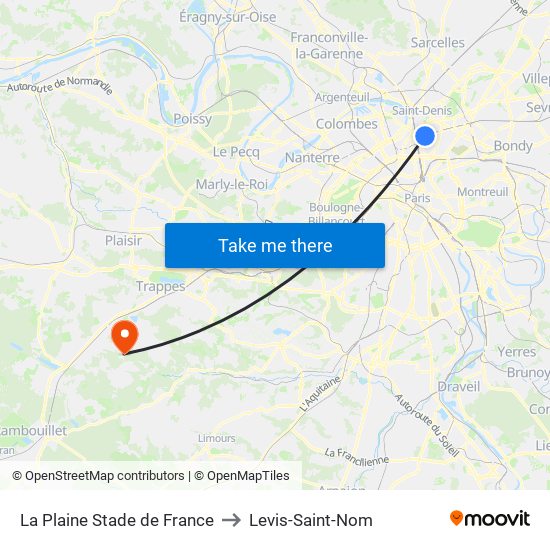 La Plaine Stade de France to Levis-Saint-Nom map