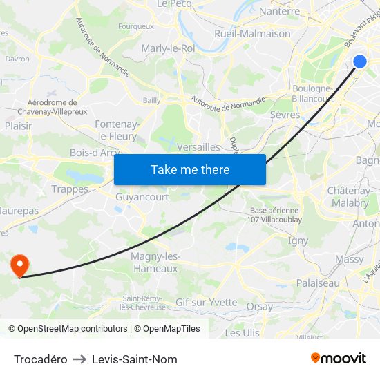 Trocadéro to Levis-Saint-Nom map