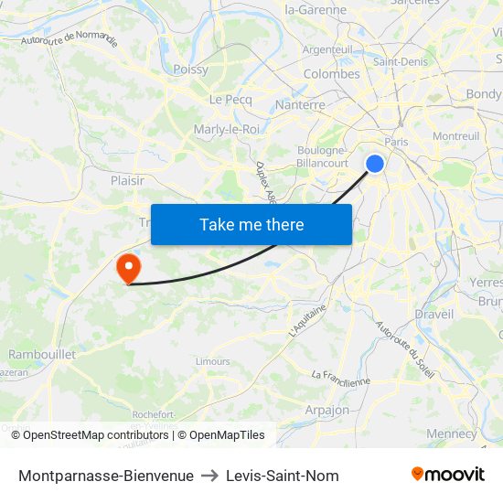 Montparnasse-Bienvenue to Levis-Saint-Nom map