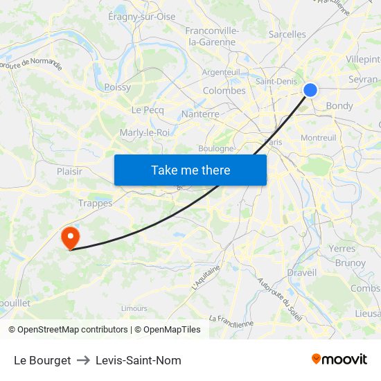 Le Bourget to Levis-Saint-Nom map