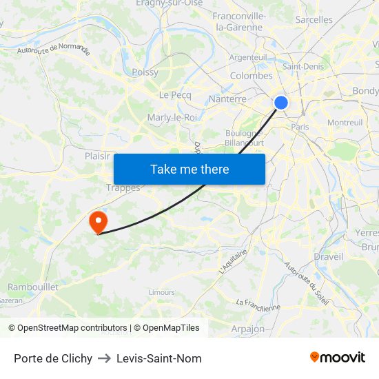 Porte de Clichy to Levis-Saint-Nom map