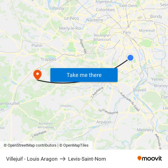 Villejuif - Louis Aragon to Levis-Saint-Nom map
