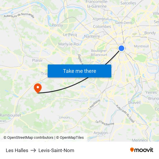 Les Halles to Levis-Saint-Nom map