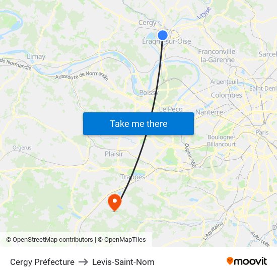 Cergy Préfecture to Levis-Saint-Nom map