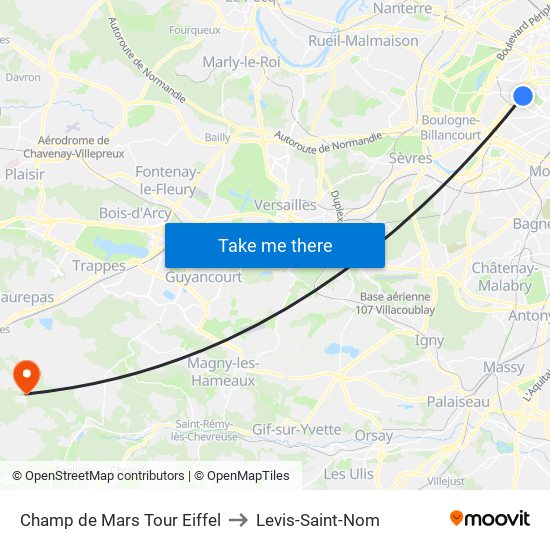 Champ de Mars Tour Eiffel to Levis-Saint-Nom map