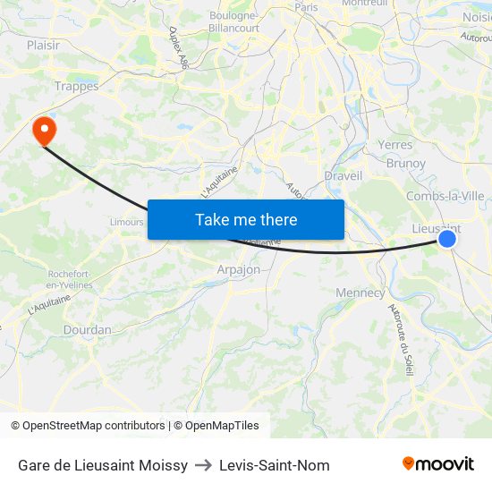 Gare de Lieusaint Moissy to Levis-Saint-Nom map