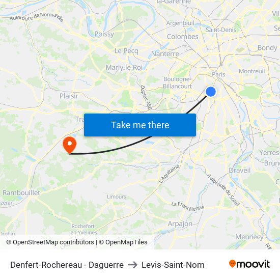 Denfert-Rochereau - Daguerre to Levis-Saint-Nom map