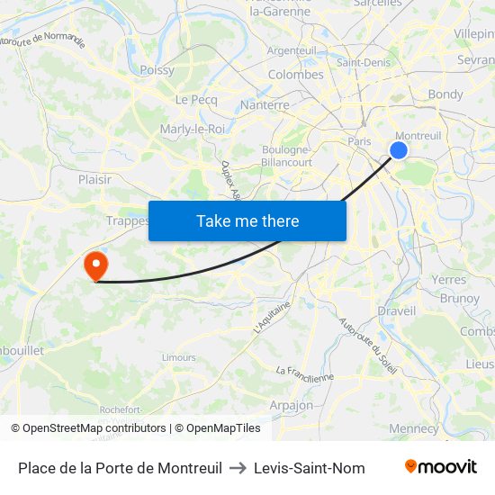 Place de la Porte de Montreuil to Levis-Saint-Nom map