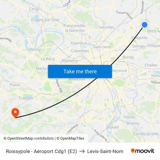 Roissypole - Aéroport Cdg1 (E2) to Levis-Saint-Nom map