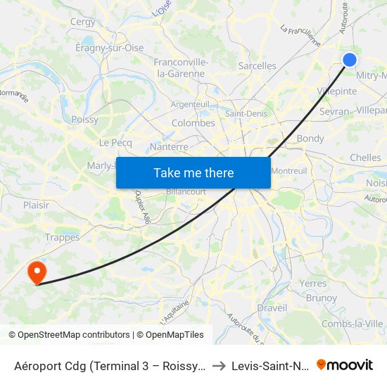 Aéroport Cdg (Terminal 3 – Roissypôle) to Levis-Saint-Nom map