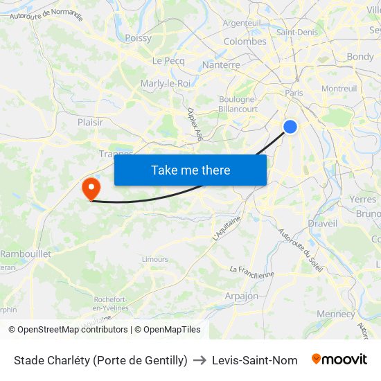 Stade Charléty (Porte de Gentilly) to Levis-Saint-Nom map