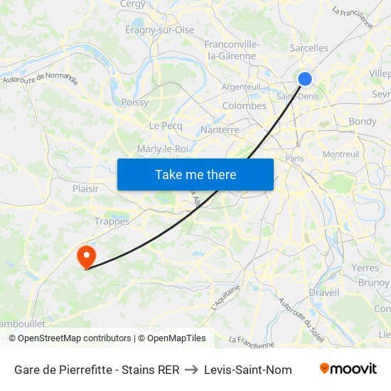 Gare de Pierrefitte - Stains RER to Levis-Saint-Nom map