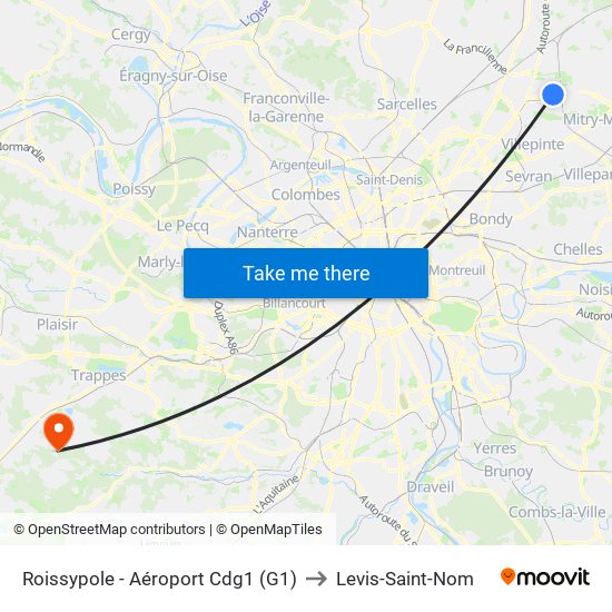 Roissypole - Aéroport Cdg1 (G1) to Levis-Saint-Nom map