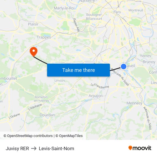 Juvisy RER to Levis-Saint-Nom map