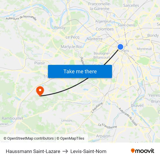 Haussmann Saint-Lazare to Levis-Saint-Nom map