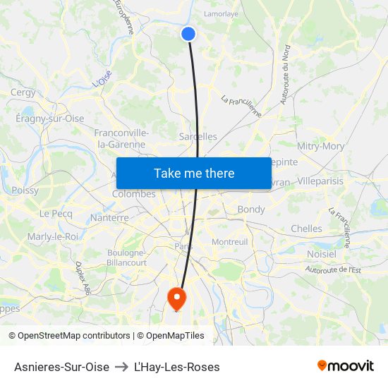 Asnieres-Sur-Oise to L'Hay-Les-Roses map