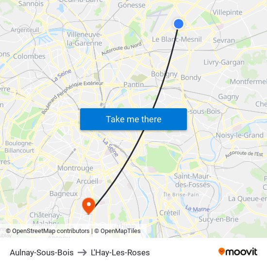 Aulnay-Sous-Bois to L'Hay-Les-Roses map