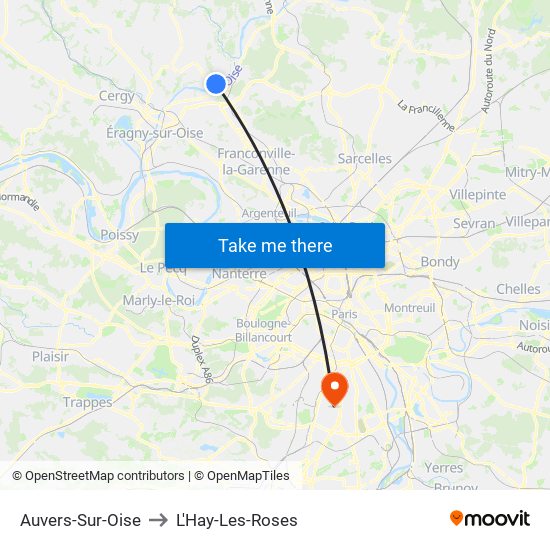 Auvers-Sur-Oise to L'Hay-Les-Roses map