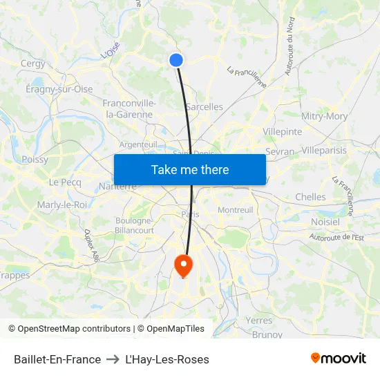 Baillet-En-France to L'Hay-Les-Roses map
