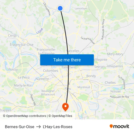 Bernes-Sur-Oise to L'Hay-Les-Roses map