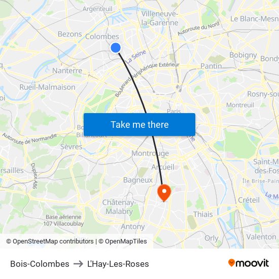 Bois-Colombes to L'Hay-Les-Roses map