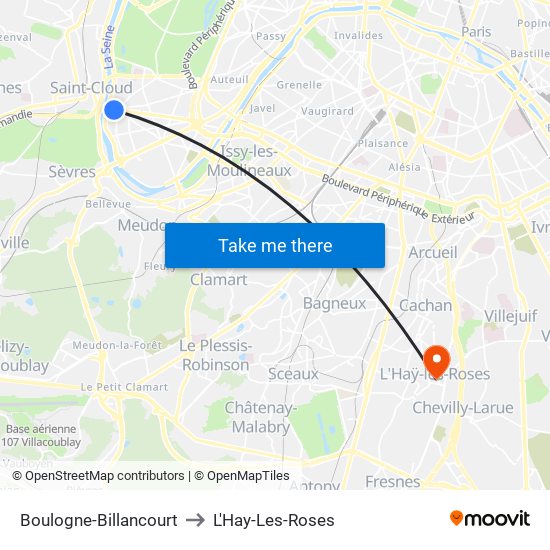 Boulogne-Billancourt to L'Hay-Les-Roses map