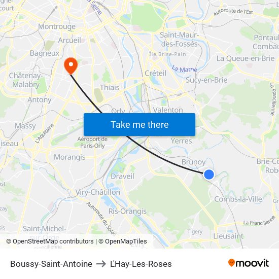 Boussy-Saint-Antoine to L'Hay-Les-Roses map