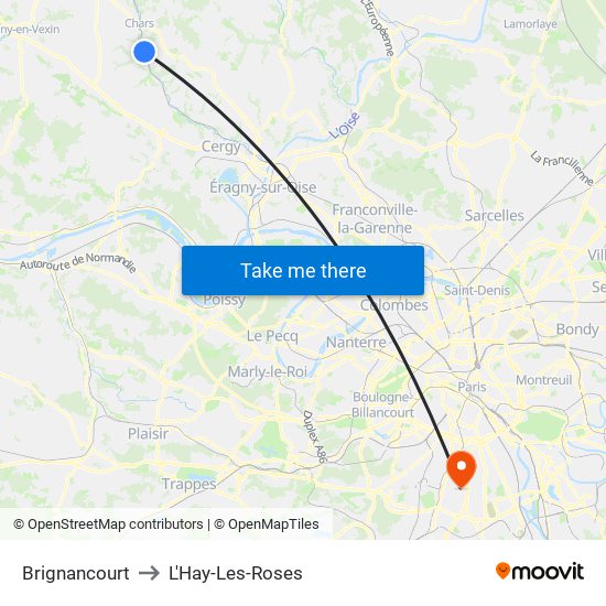 Brignancourt to L'Hay-Les-Roses map