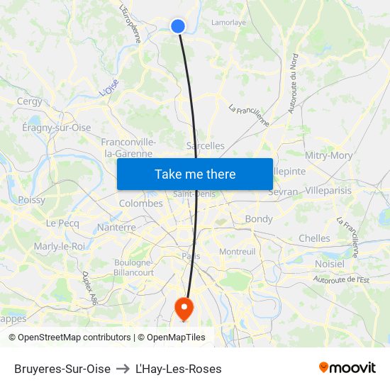 Bruyeres-Sur-Oise to L'Hay-Les-Roses map