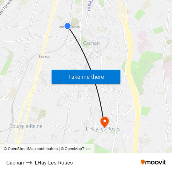 Cachan to L'Hay-Les-Roses map