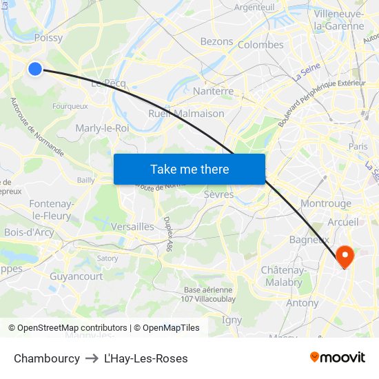 Chambourcy to L'Hay-Les-Roses map