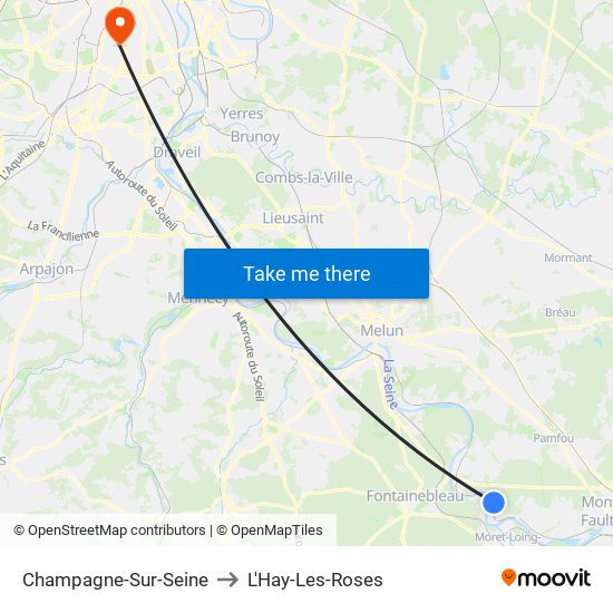 Champagne-Sur-Seine to L'Hay-Les-Roses map