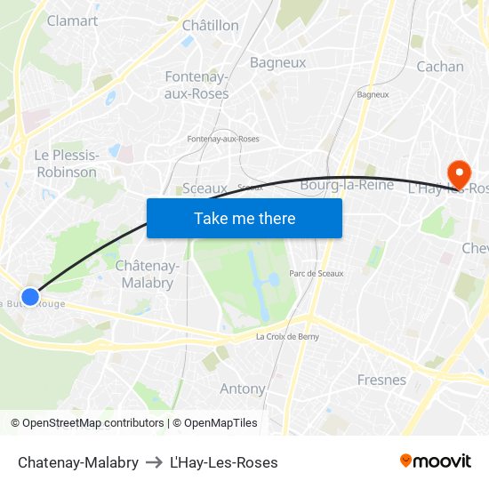 Chatenay-Malabry to L'Hay-Les-Roses map