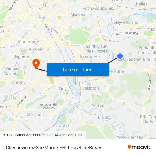 Chennevieres-Sur-Marne to L'Hay-Les-Roses map