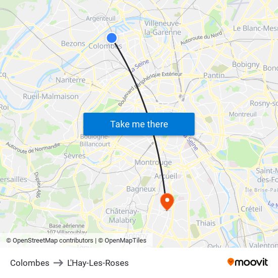 Colombes to L'Hay-Les-Roses map