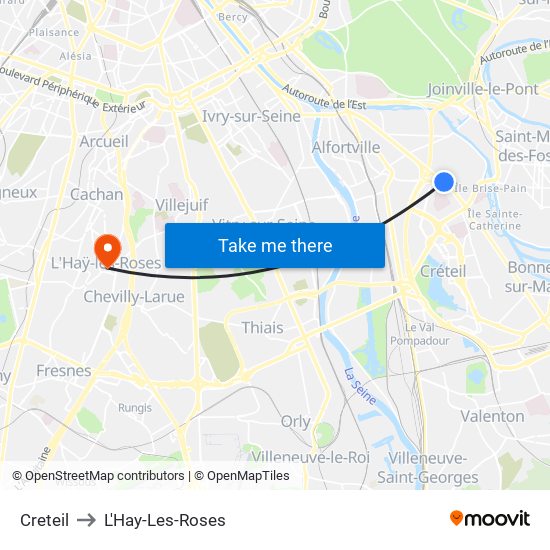 Creteil to L'Hay-Les-Roses map