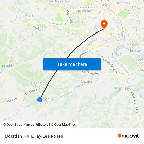 Dourdan to L'Hay-Les-Roses map