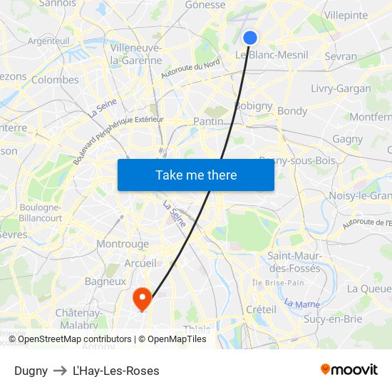 Dugny to L'Hay-Les-Roses map