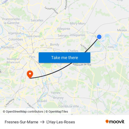 Fresnes-Sur-Marne to L'Hay-Les-Roses map