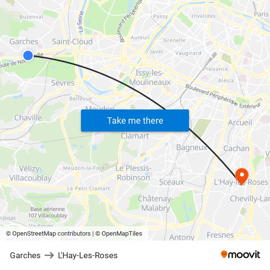 Garches to L'Hay-Les-Roses map