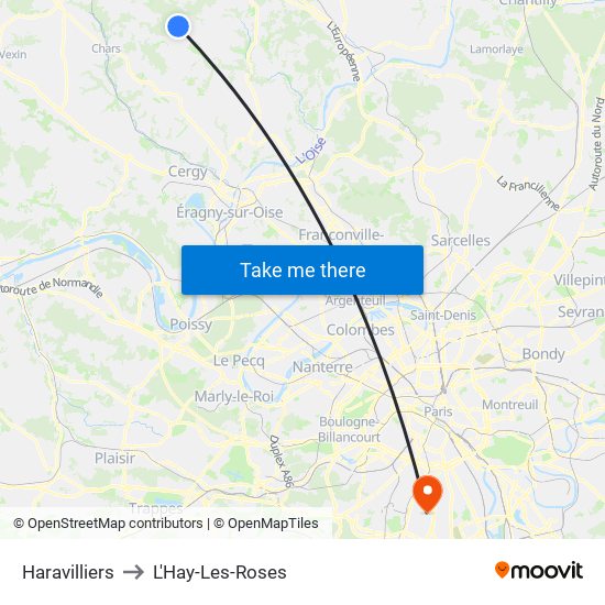 Haravilliers to L'Hay-Les-Roses map