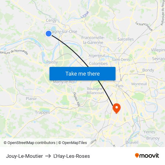 Jouy-Le-Moutier to L'Hay-Les-Roses map