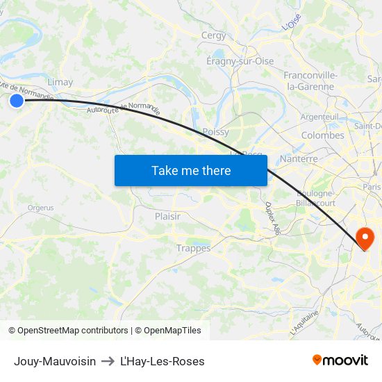 Jouy-Mauvoisin to L'Hay-Les-Roses map