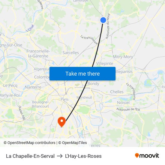 La Chapelle-En-Serval to L'Hay-Les-Roses map