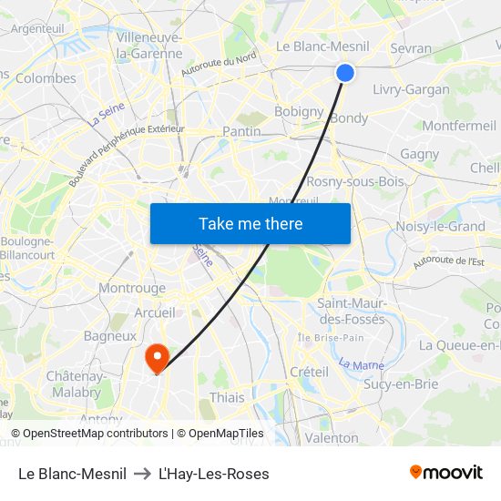 Le Blanc-Mesnil to L'Hay-Les-Roses map