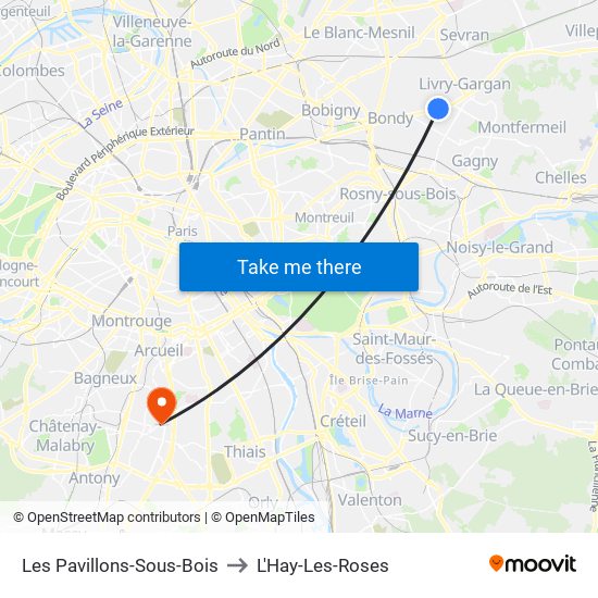 Les Pavillons-Sous-Bois to L'Hay-Les-Roses map