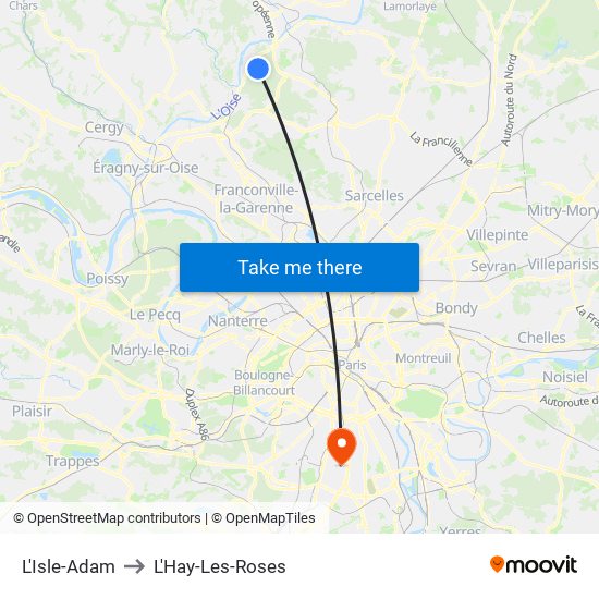 L'Isle-Adam to L'Hay-Les-Roses map